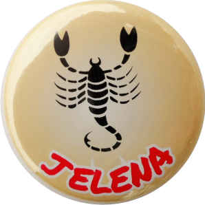Skorpion Button gold mit Namen - zum Schließen ins Bild klicken